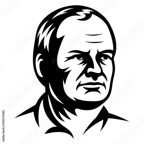 Monochromatic Portrait of an Older Man with Striking Features and Intense Gaze