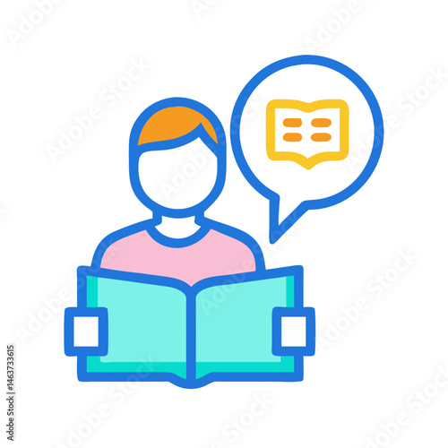 Student Reading Icon Representing Independent Language Learning and Study