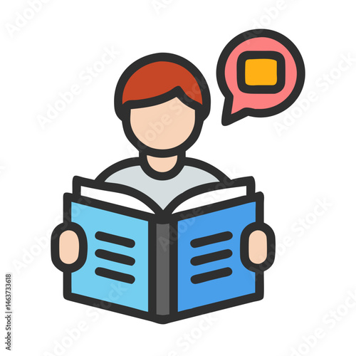 Student Reading Icon Representing Independent Language Learning and Study
