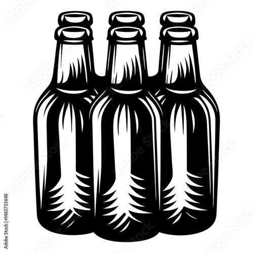 Three Black Beer Bottles Standing Close Together in a Vector Illustration
