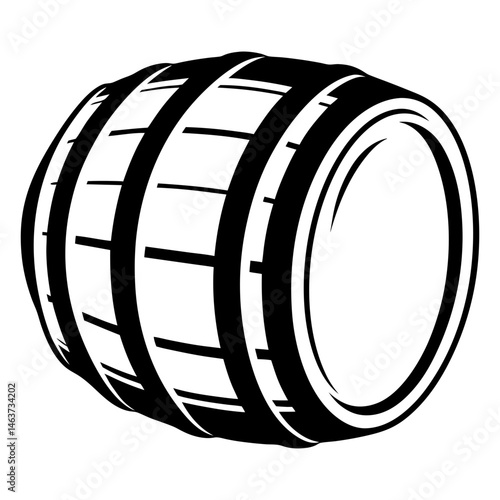Black and white image of a barrel with staves and hoops