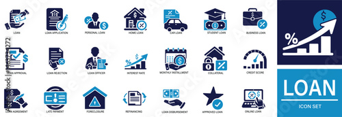 Flat vector icons representing personal loans, banking, financial support,