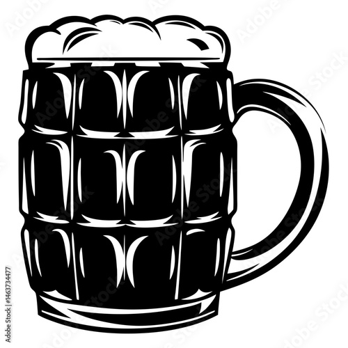 Highly detailed vector art illustration of a beer mug filled with foam