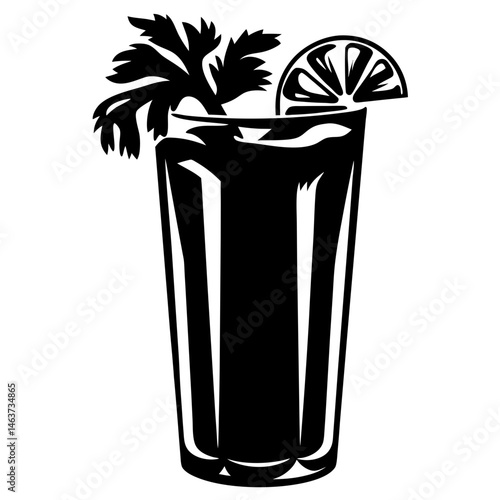 Dramatic Silhouette of a Bloody Mary Cocktail with Celery and Lemon Wedge