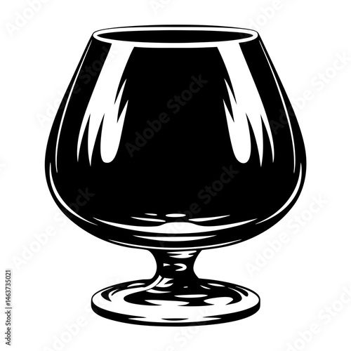 Elegant Brandy Glass in High Contrast Black and White Illustration Style
