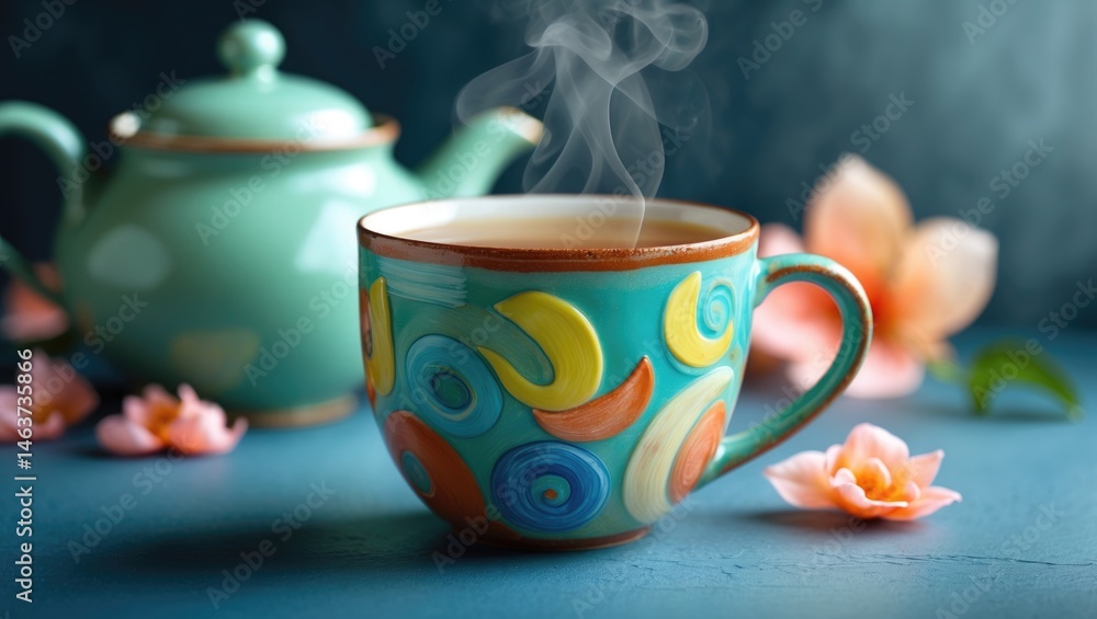 Fototapeta premium Cup of Indian Chai and Milk Tea Against a Vibrant Backdrop