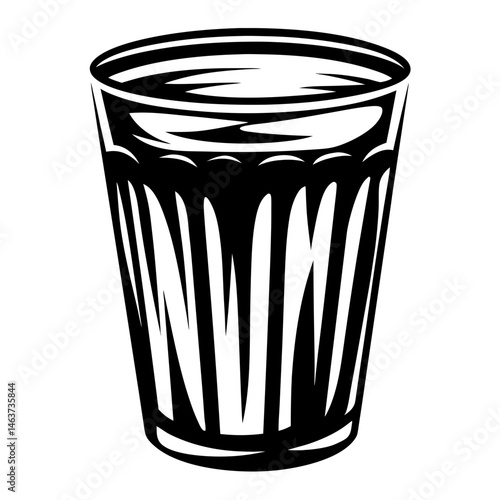 Minimalist black and white illustration of a cut glass drinking vessel
