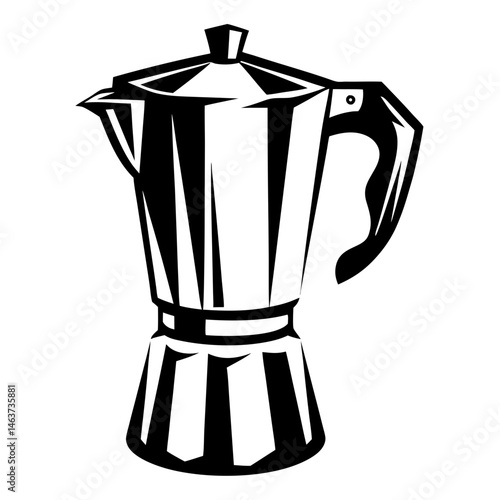 Monochrome image of a Moka pot, a stovetop espresso maker, in black and white