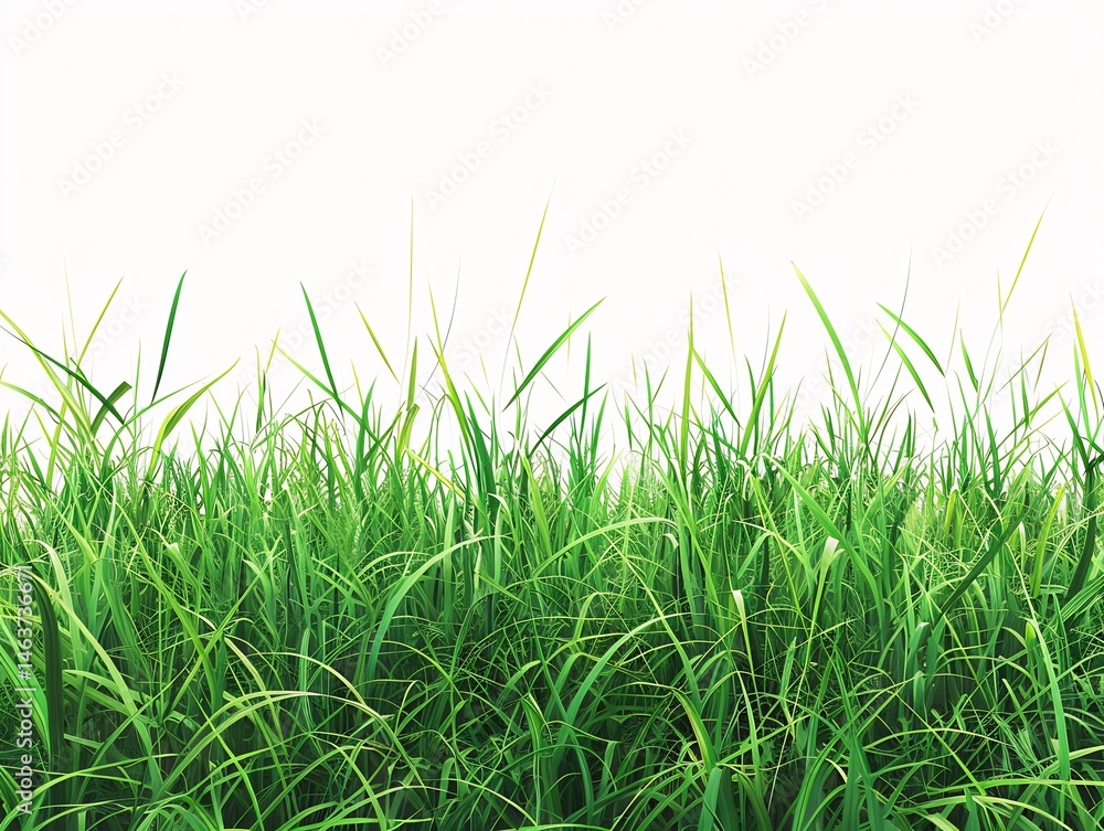 Obraz premium Lush green grass against a pure white backdrop evoking serenity and freshness