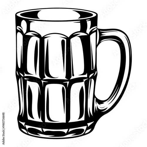 Monochrome vintage illustration of a beer mug with handle, graphic design