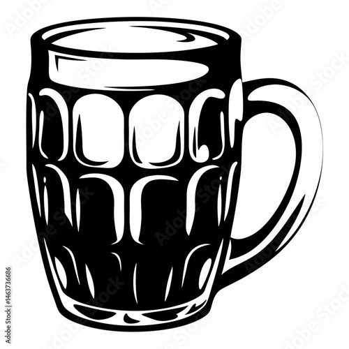 Illustration of a traditional beer stein mug in black and white outline