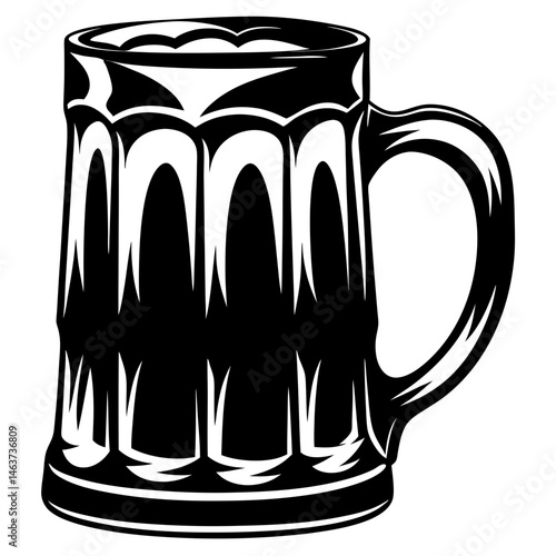 Stylized black and white vector illustration of a traditional beer stein