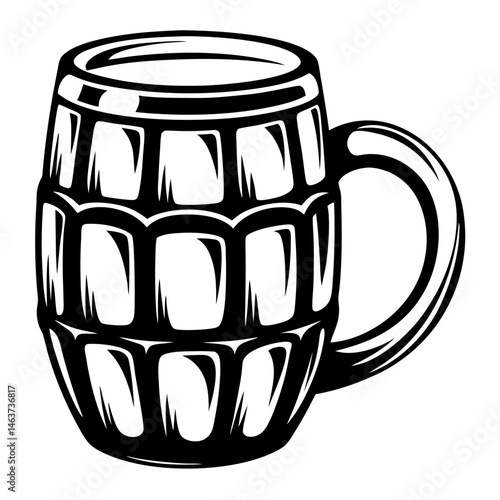 A vintage black and white image of a classic beer stein