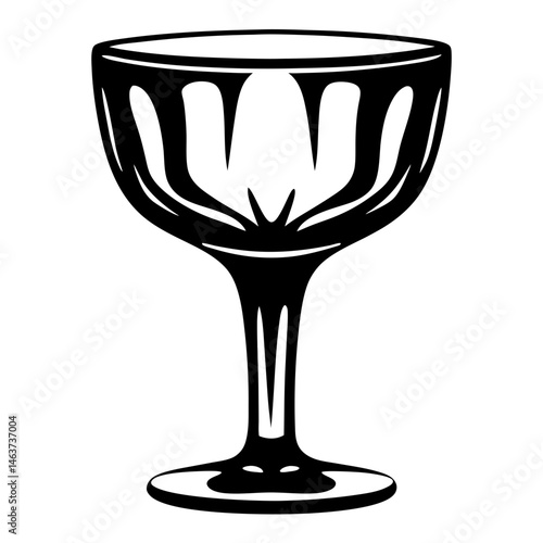Elegant monochrome vector illustration of a stemmed glass with abstract design
