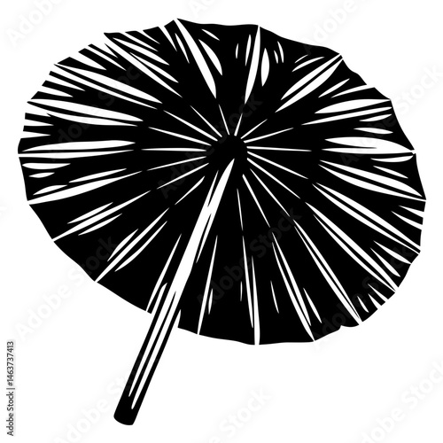 Monochrome graphic rendering of a tropical cocktail umbrella with radial design