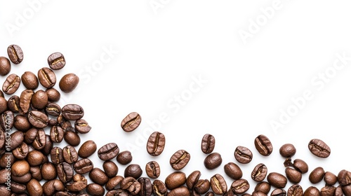 Roasted coffee beans border brown food texture on white background coffee bean design studio still life