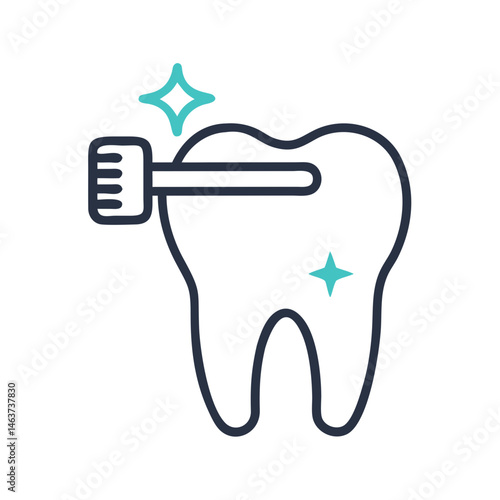 Tooth with Toothbrush Icon Representing Brushing Routine and Dental Hygiene