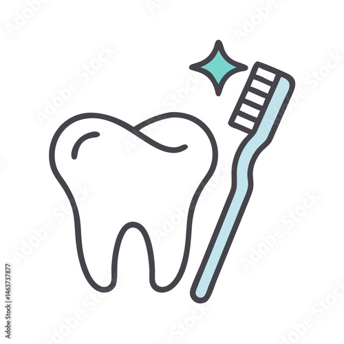 Tooth with Toothbrush Icon Representing Brushing Routine and Dental Hygiene