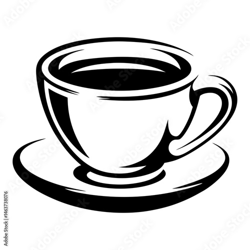 Stylized Black and White Drawing of a Cup of Coffee or Tea