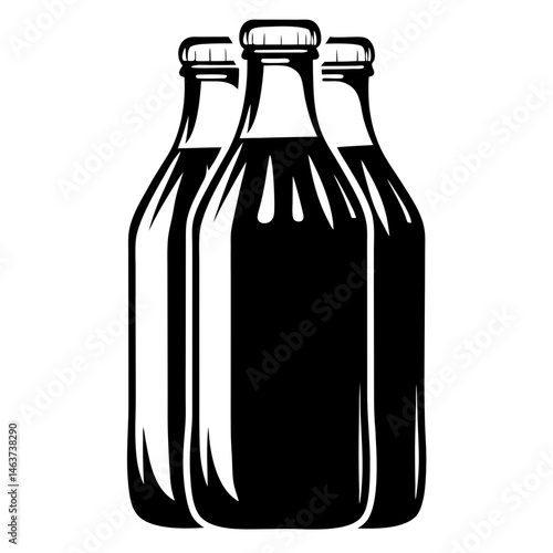 Three Beer Bottles in a Row Graphic Design Black and White Image