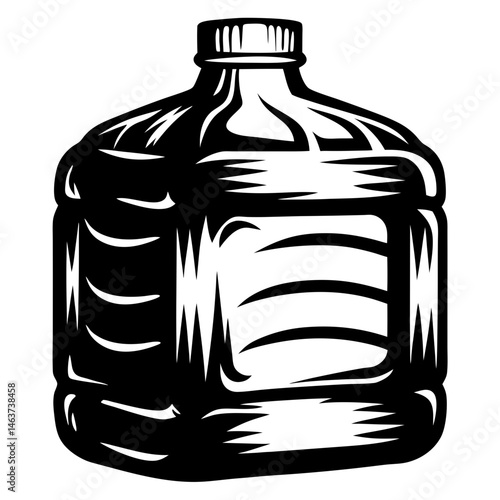 Monochrome illustration of a large plastic water bottle on a white background