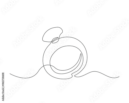 Diamond ring outline drawing illustration. one continuous line drawing of wedding ring.