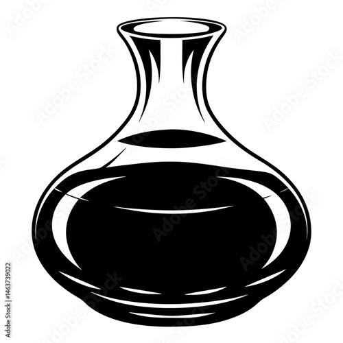 Stylized image of a black and white glass decanter with dark liquid