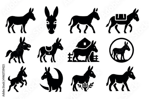 Donkey Silhouette Vector Icons Collection