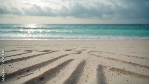 Fototapeta Naklejka Na Ścianę i Meble -  Relaxing sandy beach scene with turquoise sea and summer scenery