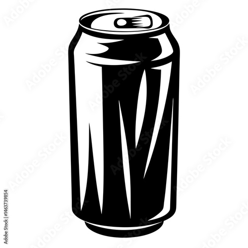Monochrome depiction of a soda or beverage can with unique design