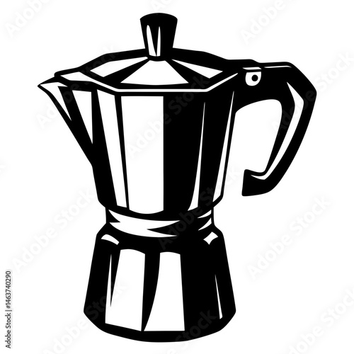 Stylish black and white vector illustration of a Moka pot coffee maker