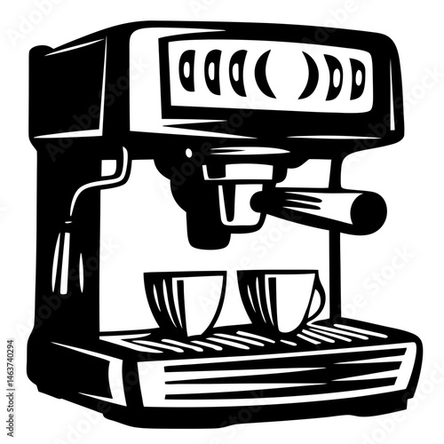 Elegant vector illustration of a coffee machine and two coffee cups