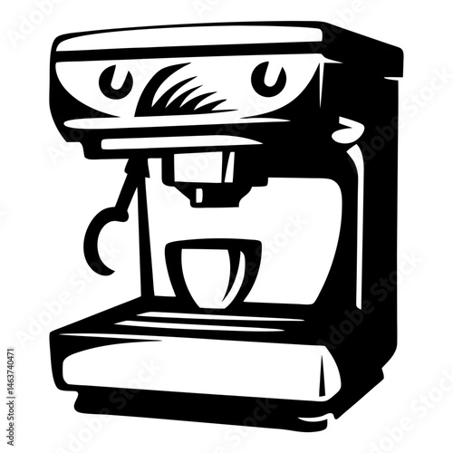 Highcontrast black and white illustration of an espresso coffee machine