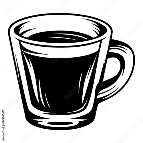 Stylized Black and White Illustration of a Coffee Cup with Coffee