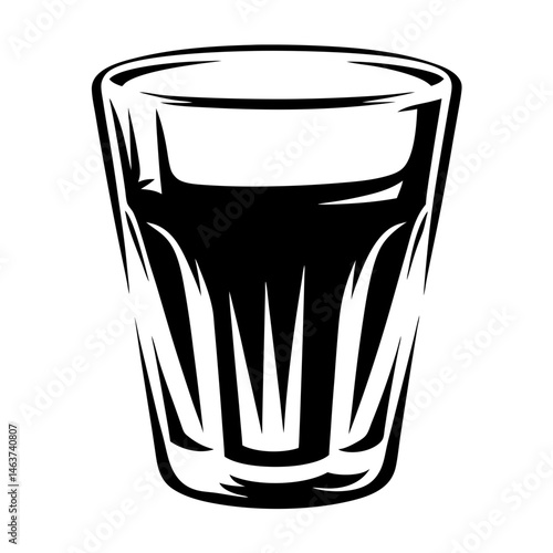 Monochromatic stylized shot glass filled with dark liquid perfect for graphic design