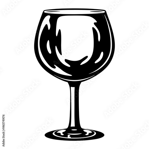 Elegant single wine glass rendered in black and white silhouette image