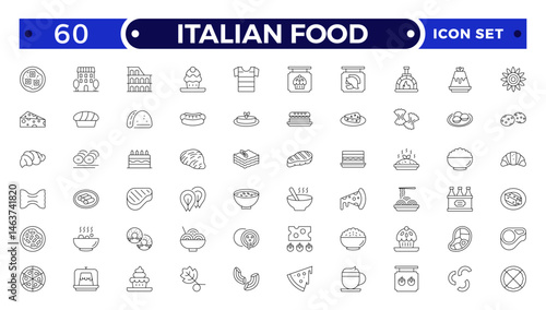 fast food outline icons. Fast food vector icon line set. Burger sandwich pizza hot dog cola coffee sweets.Italian Food icon.