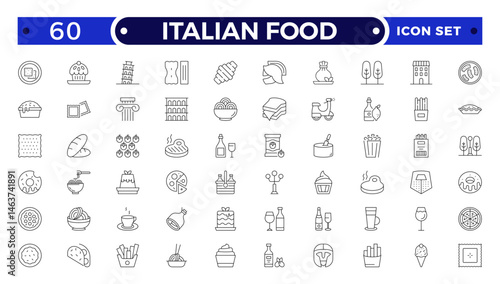 fast food outline icons. Fast food vector icon line set. Burger sandwich pizza hot dog cola coffee sweets.Italian Food icon.