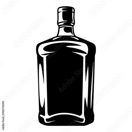 Monochromatic Illustration of a Whiskey or Liquor Bottle with a Classic Design