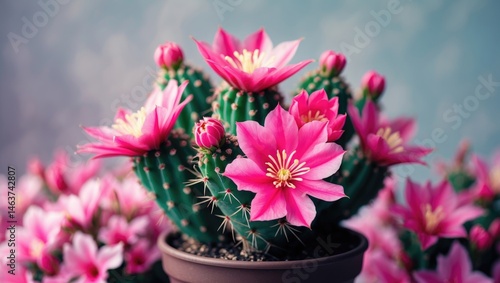 Wallpaper Mural Beautiful pink Christmas cactus in pot with floral background Torontodigital.ca