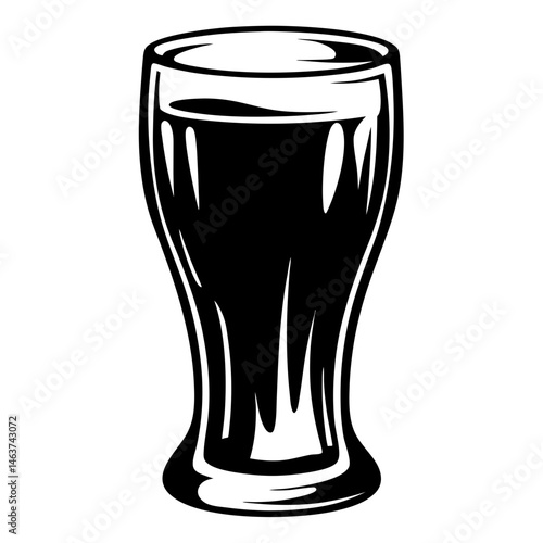 Monochrome illustration of a beer glass filled with dark beer or beverage