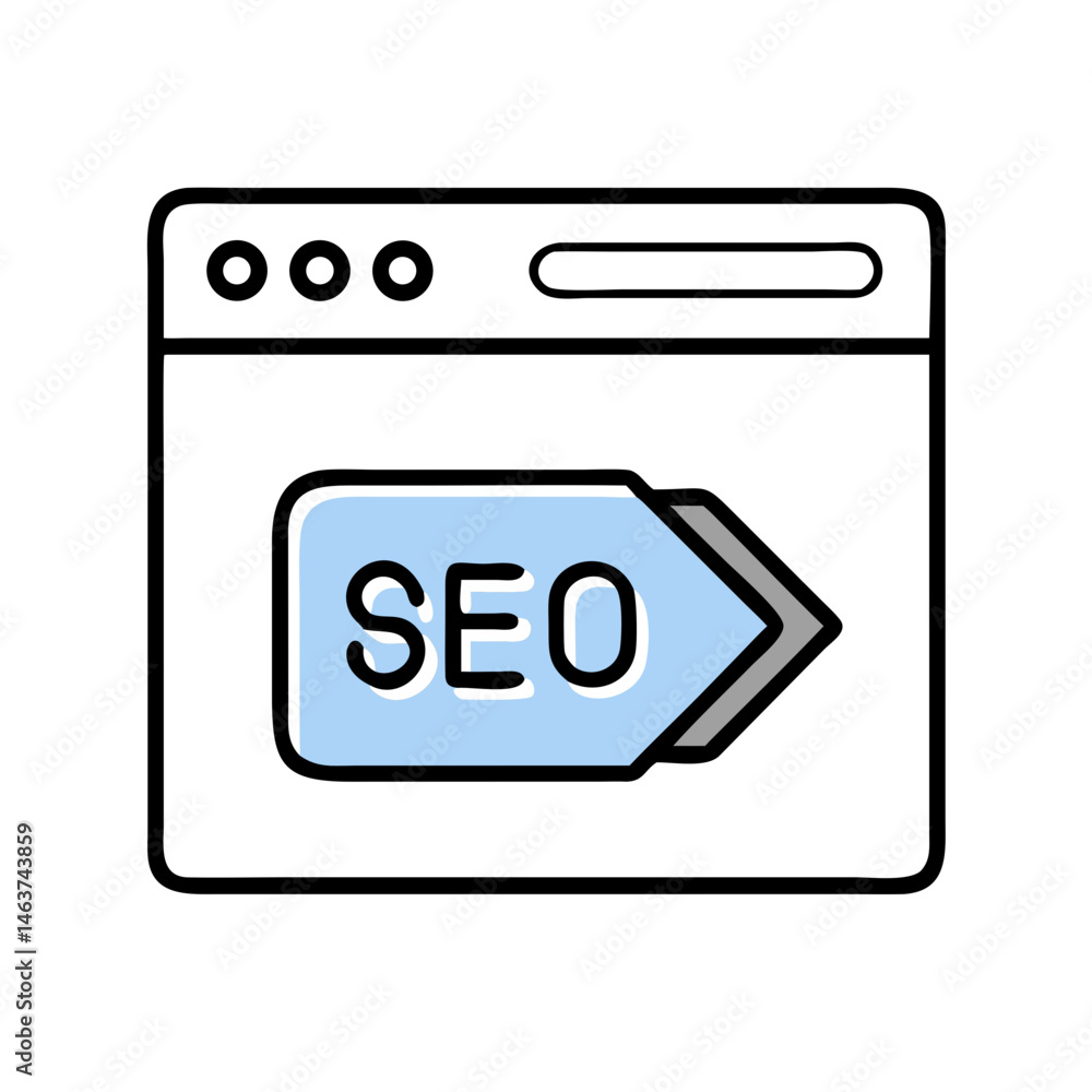 Webpage with SEO Label Icon Representing SEO Landing Page and Search Optimization Webpage with SEO Label Icon Representing SEO Landing Page and Search Optimization