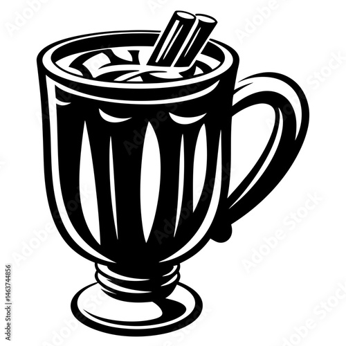 Elegant Black and White Illustration of Mulled Wine with Cinnamon Sticks
