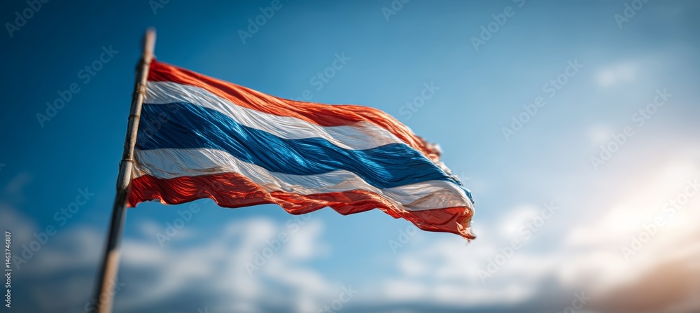 Thailand waving flag. Country independence day concept. Generative AI technology.