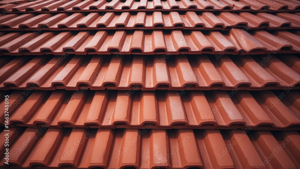 Naklejka premium Terracotta clay roofing tiles for rainy season building materials and staged construction