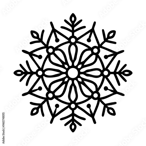 Geometric Snowflake-Like Mandala Icon with Central Line Representing Symmetry and Decorative Balance