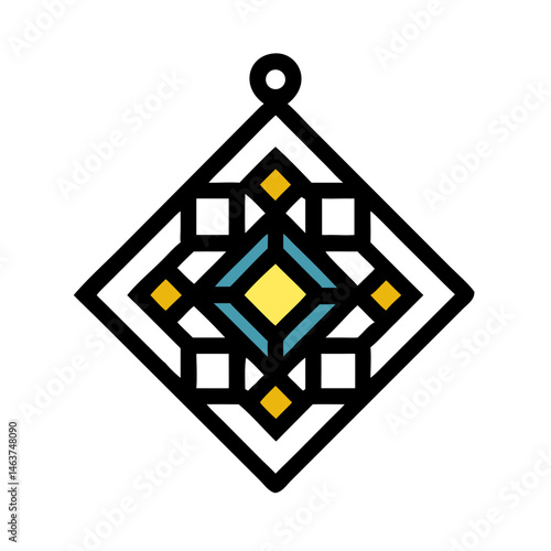 Geometric Tile Ornament Icon with Diamond Pattern Representing Decorative Surface Design