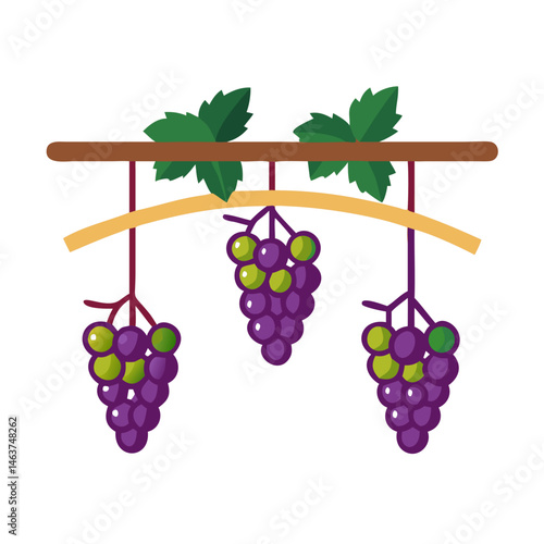 Grapes Hanging on Vine Trellis Icon Representing Grape Farming and Vineyard Growth