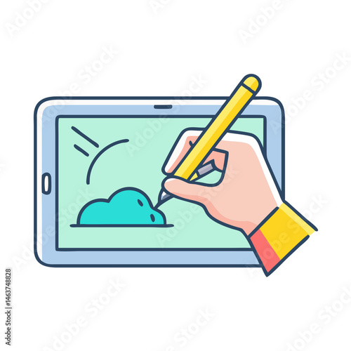 Hand Drawing on Tablet Icon Representing Creative Design and Digital Illustration