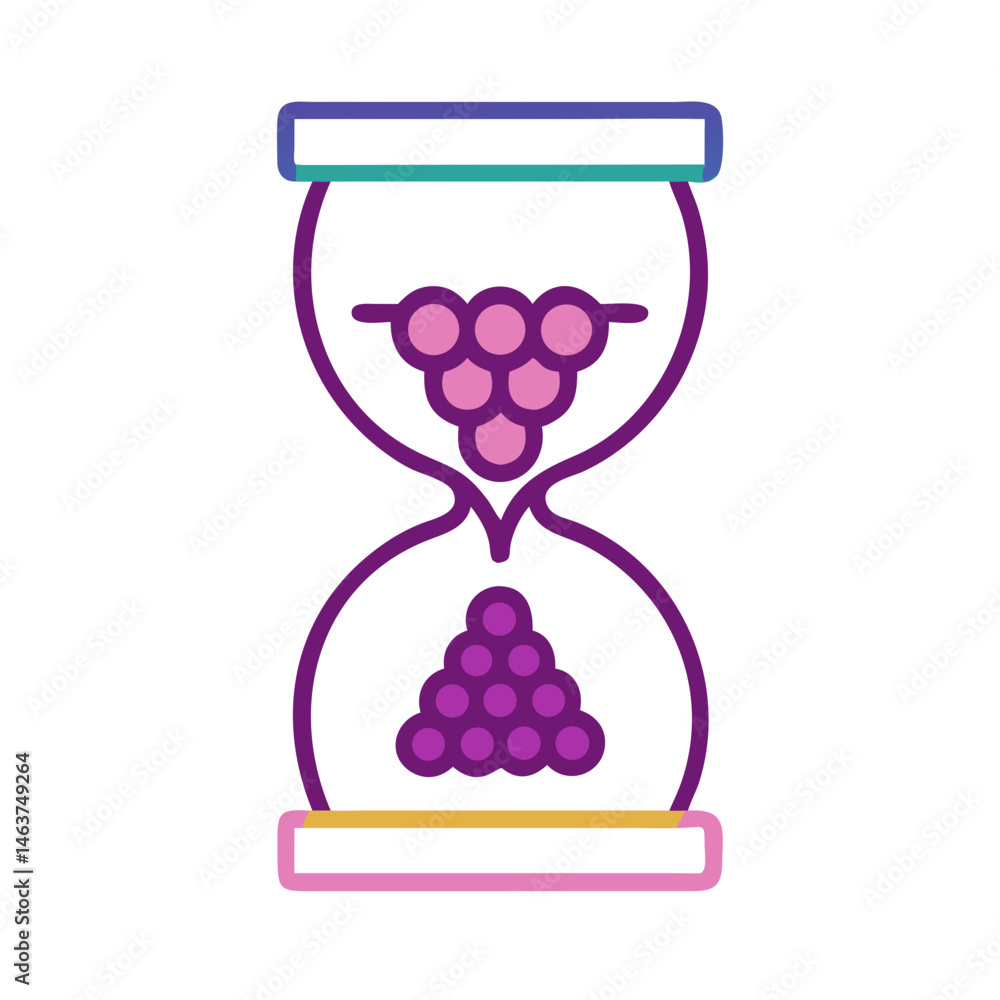 Hourglass with Grapes Icon Representing Wine Aging and Maturation Process Hourglass with Grapes Icon Representing Wine Aging and Maturation Process